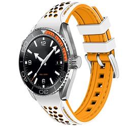 YISIWERA Langlebig Rallye-Rennen Zweifarbig 20mm Weiß oben-Orange unten gebogene Enden Kautschuk-Silikon-Uhrenarmbänder Universal Stitch Uhrenarmband für Männer Frauen Edelstahlschnalle von YISIWERA