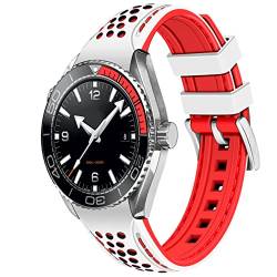 YISIWERA Langlebig Rallye-Rennen Zweifarbig 22mm Weiß oben-Rot unten gebogene Enden Kautschuk-Silikon-Uhrenarmbänder Universal Stitch Uhrenarmband für Männer Frauen Edelstahlschnalle von YISIWERA