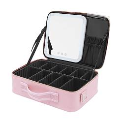 Kosmetiktasche mit Spiegel Rechteckig Make-up Tasche Tragbare mit Lichtern DREI Farben Beleuchtung für Reise für Handtasche Kosmetika Organizer (Rosa) von YISSALE