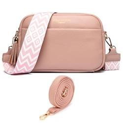 YISUOHOOM Handtasche Damen Klein Crossbody Bag Damen Breiter Gurt 5CM Umhängetasche Veganes Lede Rosa Mit Kreditkartenfach und 2 Arten von Schultergurten von YISUOHOOM