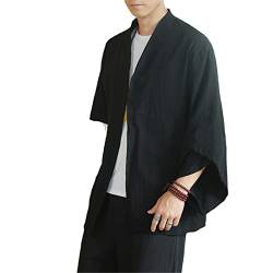 YIZHIWANG Herren Lässige Strickjacke Windjacke Chinesischer Stil Japanischer Kimono Robe Sonnenschutzjacke Stil Hanfu Mantel Schwarz M von YIZHIWANG