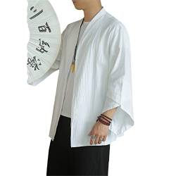 YIZHIWANG Herren Lässige Strickjacke Windjacke Chinesischer Stil Japanischer Kimono Robe Sonnenschutzjacke Stil Hanfu Mantel Weiß M von YIZHIWANG