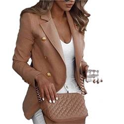 YIZHIWANG Knopf-Damen-Blazer-Frauen-Arbeits-Anzug-Frauen-Jacke-weibliche Büro-Dame-formelle Frauen-Blazer und Jacken Femme Khaki L von YIZHIWANG