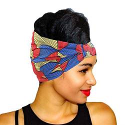 Elastisches, breites Bandana-Stirnband für Damen, bunt, geometrische Streifen, floraler afrikanischer Druck, Kopfband, plissiert, dehnbar, Waschgesicht, Turban von YIZITU