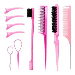 Haarstyling-Kamm-Set, Teasing-Haarbürste, Schwanzkämme, Kantenbürste, Haarschwanz-Werkzeug, Zopfwerkzeug mit Haarspangen, Haarstyling-Kamm-Set, Schwanzkamm mit Clips, Kantenbürste für Frauen und von YIZITU