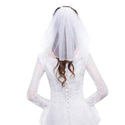 Tüll Hochzeitskleid Schleier Weißer Bandrand Strasssteine Künstliche Perlen Kurzer Brautkamm Für Frauen von YIZITU