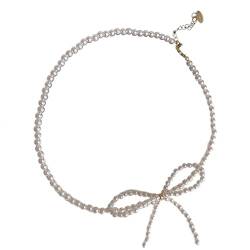 YIZITU Halskette, schicke Schleifen-Halskette, Charm-Halskette, elegante Perlen-Halskette, modische Perlen-Halskette, perfekt für den Alltag und Partys, Chain length 40CM, Imitationsperlen von YIZITU