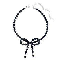YIZITU Halskette, schwarze Perlen-Schleifen-Halskette, leicht, schick, bequem, leicht, geeignet für Partys und den täglichen Gebrauch, Circumference 40cm, Perlen von YIZITU