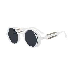YIZITU Runde runde runde Gläser mit Kunststoffrahmen, polarisierte Gläser, UV-Schutz, Steampunk-Sonnenbrille, Outdoor-Brillen, Grauer Rahmen mit Weiß, reference picture von YIZITU