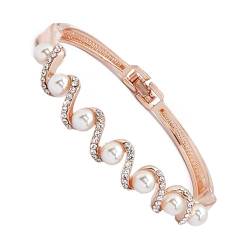 YIZMO Damen-Perlen-Strass-Armband, Roségold, drehbares Armband, greller Strass-Stulpe-Armreif, Schmuck für Frauen und Mädchen (1 pcs) von YIZMO