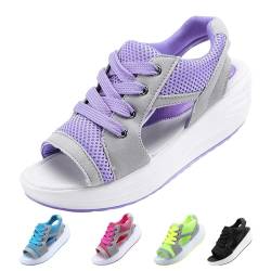 YImoomus Contrast Paneled Cutout Lace-Up Muffin Sandals for Women, Causal Summer Toe Platform Sandals Shoe (Purple, Erwachsene, Damen, 43, Numerisch, EU Schuhgrößensystem, M) von YImoomus
