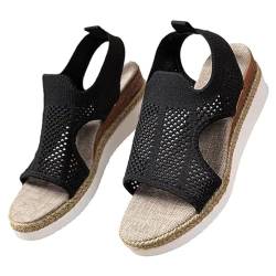YImoomus Libiyi Sandals Women, Libiyi Women's Orthotic Sport Sandals, Ultra-Comfy Wedge Heel Fly Weave Casual Hollow Beach Sandals (Black, Erwachsene, 38, Numerisch, EU Schuhgrößensystem, M) von YImoomus