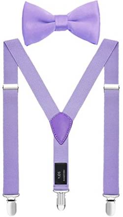 YJDS Herren Hosenträger und Fliege Set Verstellbar Elastisch Y Rücken, Helles Violett, 69-119 cm/XL von YJDS