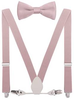 YJDS Herren Jungen Leder Hosenträger und Fliege Set Elastisch für Hochzeit, Blush, 0-3 Year(24 inches) von YJDS