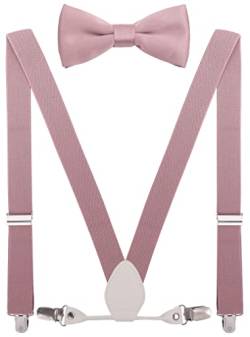 YJDS Herren Jungen Leder Hosenträger und Fliege Set Elastisch für Hochzeit, Blush Pink, 0-3 Year(24 inches) von YJDS