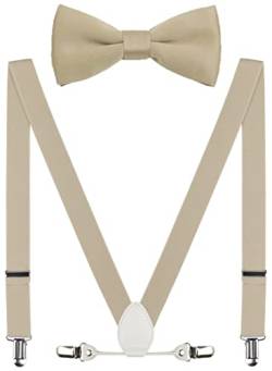 YJDS Herren Jungen Leder Hosenträger und Fliege Set Elastisch für Hochzeit, Hellbraun, 3-8 Year(30 inches) von YJDS