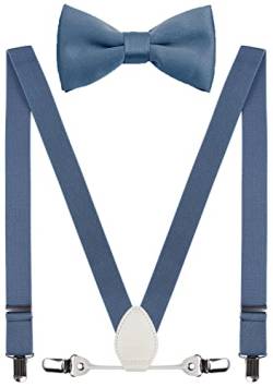 YJDS Herren Jungen Leder Hosenträger und Fliege Set elastisch für Hochzeit, dusty blue, 76 cm/3-8 Jahre von YJDS