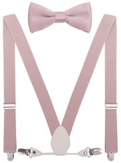 YJDS Herren Jungen Leder Hosenträger und Fliege Set elastisch für Hochzeit - Pink - Erwachsene (119 cm) von YJDS