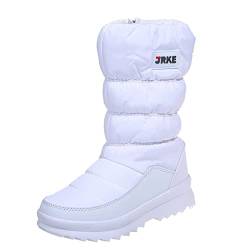 YJING Schneestiefel Damen Rutschfeste Wasserdichte Winterschuhe Winterstiefel Kurzschaft Stiefel Dicke Samtstiefel Fleece Gefüttert Stiefeletten Winter Ankle Boots Warme Schlupfstiefel(004-Weiß,41 von YJING