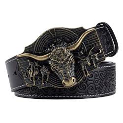 YJSG Westerngürtel für Cowboy, Vintage-Langhorn, Bull, Rodeo, Western-Cowboy-Gürtel, Schwarz , 115 von YJSG