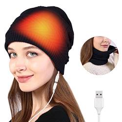 YJZQ 2-In-1USB Beheizte Strickmütze Damen Beanie Mütze Herren Wintermütze Wiederaufladbare USB Winter Warme Fliegermütze Kappe zum Camping Joggen Radfahren Skifahren und Geschenke für Männer Frauen von YJZQ