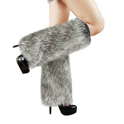 YJZQ Beinstulpen Damen Plüsch Beinwärmer Sexy Fellstulpen Beinstulpen Warme Socken Stulpen Beinlinge Stiefelüberzüge für Damen Mädchen 40CM von YJZQ