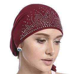 YJZQ Chemo Hut Kopfbedeckung Damen Turban Sommer Baumwolle Muslimische Kopftuch Indische Turban-Hüte Turbanmütze, L, Rot von YJZQ