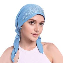 YJZQ Damen Turban Hut Kopfbedeckung Sommer Baumwolle Muslimische Kopftuch Indische Turban-Hüte Turbanmütze Schlafmütze Bandana für Haarausfall, Schlaf, Make up (Hellblau) von YJZQ