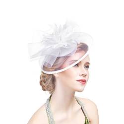 YJZQ Fascinator Hüte Braut Hut Gefieder Schleier Mesh Stirnband Haar Clip Accessoire Partyhut Tee Party Cocktail Hochzeit Kirche für Mädchen und Frauen von YJZQ