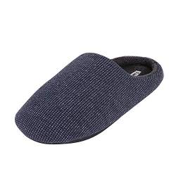 YJZQ Herren Winter Pantoffeln Plüsch Hausschuhe Komfortable Slipper mit rutschfester Sohle Indoor Warm Filzpantoffeln Schlappen Maschine Waschbar, Dunkelblau, 42-43 EU von YJZQ