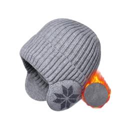 YJZQ Wintermütze Unisex Strickmützen Warme Beanie Mütze Weiche Laufmütze mit Ohrenschützer Funktionsmütze Sportmütze Dicke Feinstrick Beanie für Frauen Männer von YJZQ