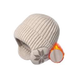 YJZQ Wintermütze Unisex Strickmützen Warme Beanie Mütze Weiche Laufmütze mit Ohrenschützer Funktionsmütze Sportmütze Dicke Feinstrick Beanie für Frauen Männer von YJZQ