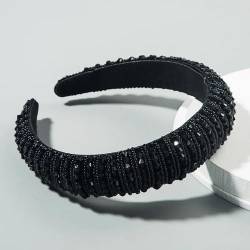 Stirnband, Haarbänder, Damen, Glasperlen, handgefertigt, mit Schwamm gepolstert, Haarband, Stirnband, Haarschmuck for Erwachsene, Haarschmuck (Color : Black, Size : One Size) von YJzhAHanG