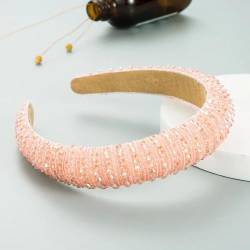 Stirnband, Haarbänder, Damen, Glasperlen, handgefertigt, mit Schwamm gepolstert, Haarband, Stirnband, Haarschmuck for Erwachsene, Haarschmuck (Color : CORAL RED, Size : One Size) von YJzhAHanG