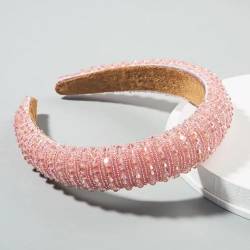 Stirnband, Haarbänder, Damen, Glasperlen, handgefertigt, mit Schwamm gepolstert, Haarband, Stirnband, Haarschmuck for Erwachsene, Haarschmuck (Color : Pink, Size : One Size) von YJzhAHanG