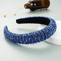 Stirnband, Haarbänder, Damen, Glasperlen, handgefertigt, mit Schwamm gepolstert, Haarband, Stirnband, Haarschmuck for Erwachsene, Haarschmuck (Color : Royal blue, Size : One Size) von YJzhAHanG