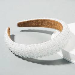 Stirnband, Haarbänder, Damen, Glasperlen, handgefertigt, mit Schwamm gepolstert, Haarband, Stirnband, Haarschmuck for Erwachsene, Haarschmuck (Color : WHITE, Size : One Size) von YJzhAHanG