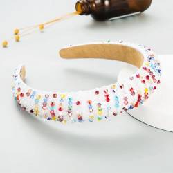 Stirnband, Haarbänder, Damen, Glasperlen, handgefertigt, mit Schwamm gepolstert, Haarband, Stirnband, Haarschmuck for Erwachsene, Haarschmuck (Color : White colorful, Size : One Size) von YJzhAHanG