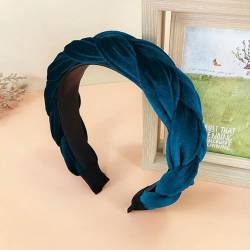 Stirnband, Haarbänder, Damen-Stirnband, einfarbig, geflochtenes Haarband, breite seitliche Kopfbedeckung, Haarschmuck for Erwachsene, Herbst (Color : Blue hairband, Size : One Size) von YJzhAHanG