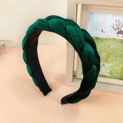 Stirnband, Haarbänder, Damen-Stirnband, einfarbig, geflochtenes Haarband, breite seitliche Kopfbedeckung, Haarschmuck for Erwachsene, Herbst (Color : Dark green hairband, Size : One Size) von YJzhAHanG