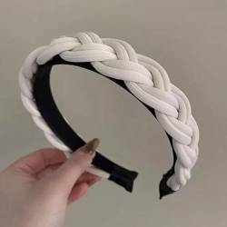 Stirnband, Haarbänder, Damen-Stirnband, geflochtenes Haarband, einfarbig, Kopfbedeckung, Haar-Accessoires (Color : White, Size : One Size) von YJzhAHanG