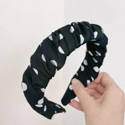 Stirnband, Haarbänder, Stoff, gepunktet, gewunden, breitkrempiges Stirnband, Haarschmuck for Frauen, einfaches Haarband, Haarband for Mädchen (Color : Black Polka dot, Size : One Size) von YJzhAHanG