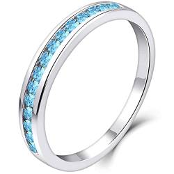 YL Damen Ewigkeitsring 925 Sterling Silber Schliff März Geburtsstein Aquamarinblau Jahrestag Verlobungsring(Größe 50 von YL