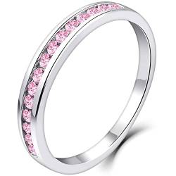 YL Damen Ewigkeitsring 925 Sterling Silber Schliff Oktober Geburtsstein Turmalin Rosa Jahrestag Verlobungsring(Größe 54 von YL