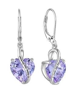 YL Damen Herz Ohrringe 925 Sterling Silber "I love you" Tropfenohrringe Juni Geburtsstein Alexandrite Schmuck Geschenke für Mutter Freundin Damen von YL