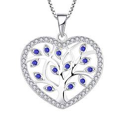 YL Damen Lebensbaum Herz Kette 925 Sterling Silber geschnitten Spinellblau Baum des Lebens Anhänger Halskette für Damen von YL