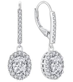 YL Damen Ohrhänger 925 Sterling Silber April Geburtsstein Simuliertes Diamant Oval Ohrringe von YL
