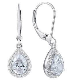 YL Damen Ohrhänger 925 Sterling Silber April Geburtsstein Simuliertes Diamant Oval Tropfen Ohrringe von YL