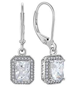 YL Damen Ohrhänger 925 Sterling Silber April Geburtsstein Simuliertes Diamant Quadrat Ohrringe von YL