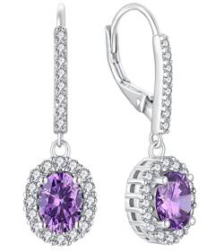 YL Damen Ohrhänger 925 Sterling Silber Februar Geburtsstein Amethyst Oval Ohrringe von YL